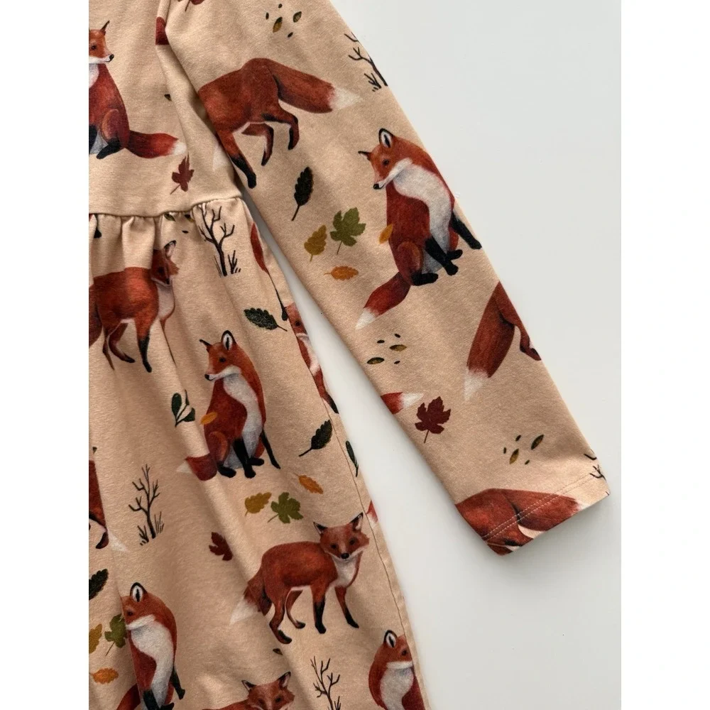 Walkiddy Fox Dress Girls Size 7-8 Whimsical Cottage Forest Organic Cotton School